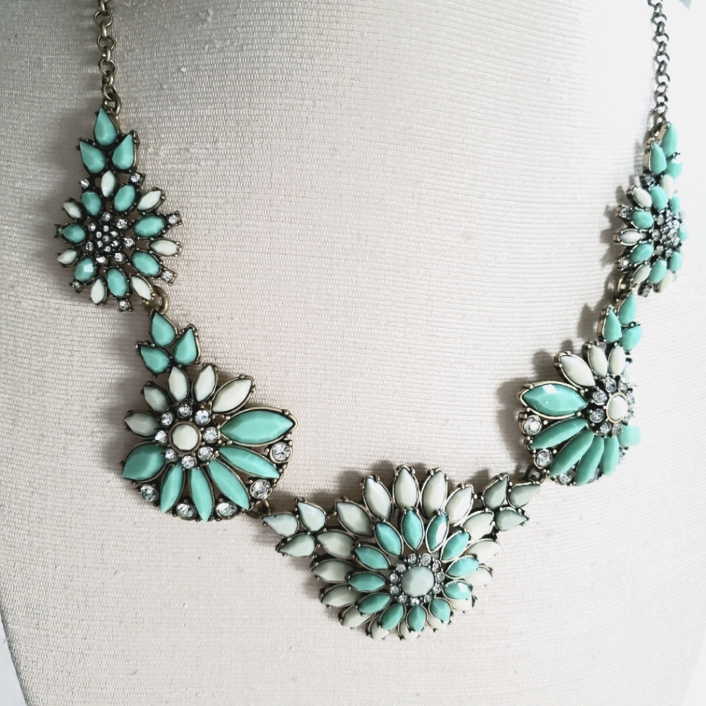 J Crew Turquiose Flower CZ Necklace